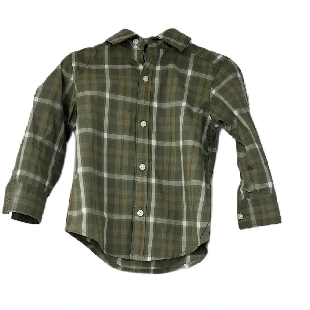 Carters boy 2 piece green plaid button front shirt & jeans sz 2Tcasual play NWOT